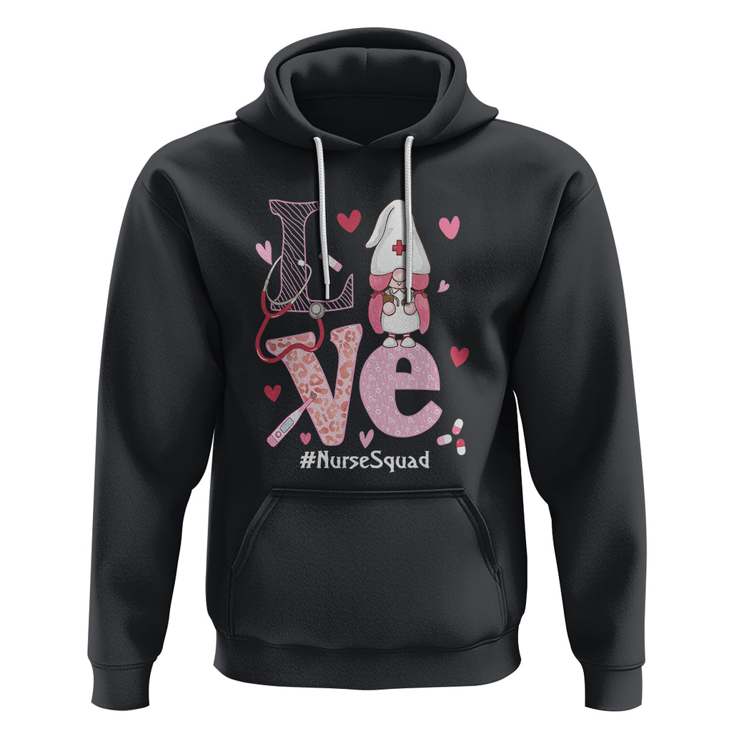 Valentine's Day Hoodie LOVE Nurse Squad Cute Gnome TS09 Black Printyourwear