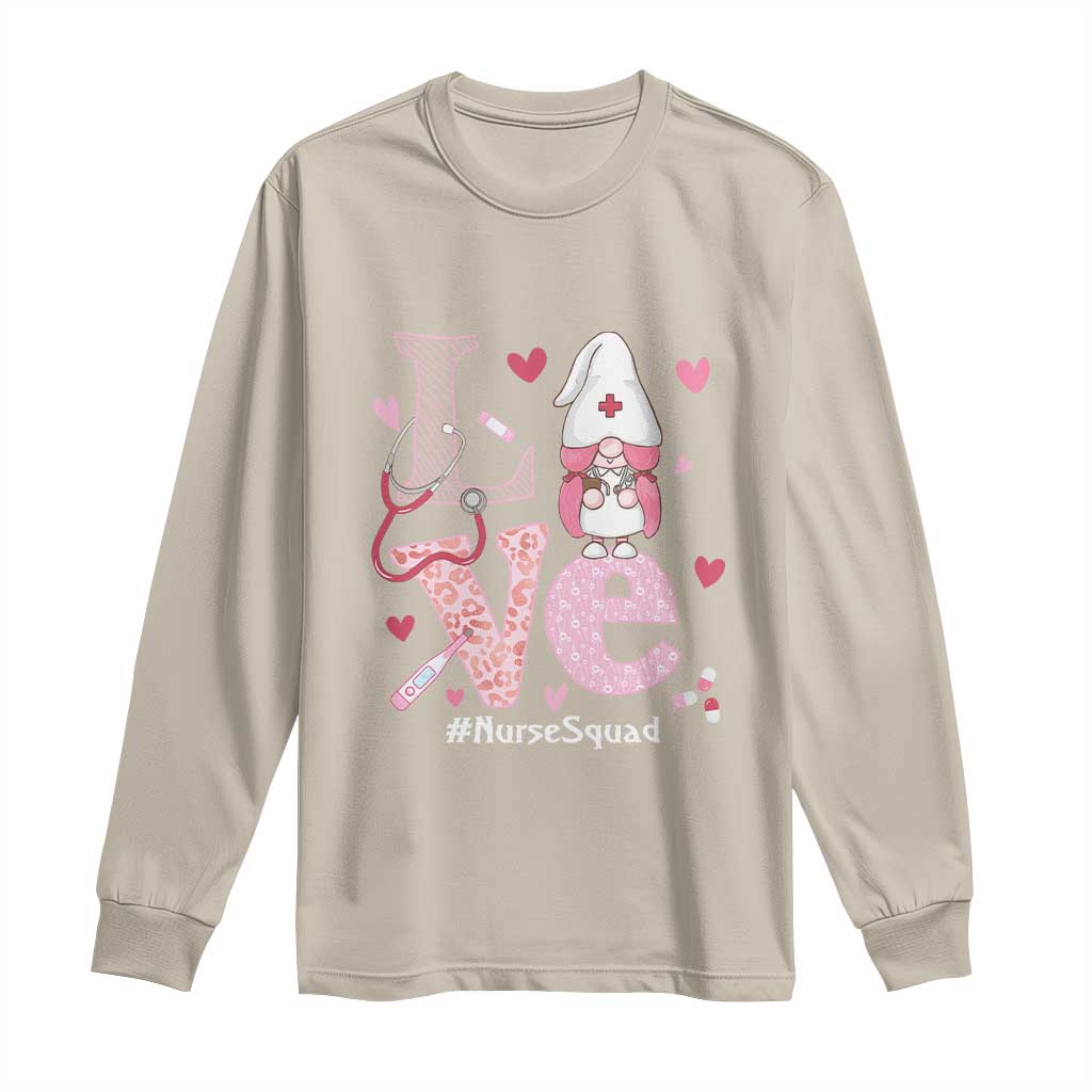 Valentine's Day Long Sleeve Shirt LOVE Nurse Squad Cute Gnome TS09 Sand Print Your Wear