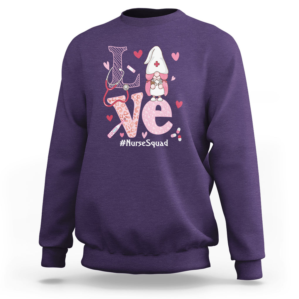 Valentine's Day Sweatshirt LOVE Nurse Squad Cute Gnome TS09 Purple Printyourwear