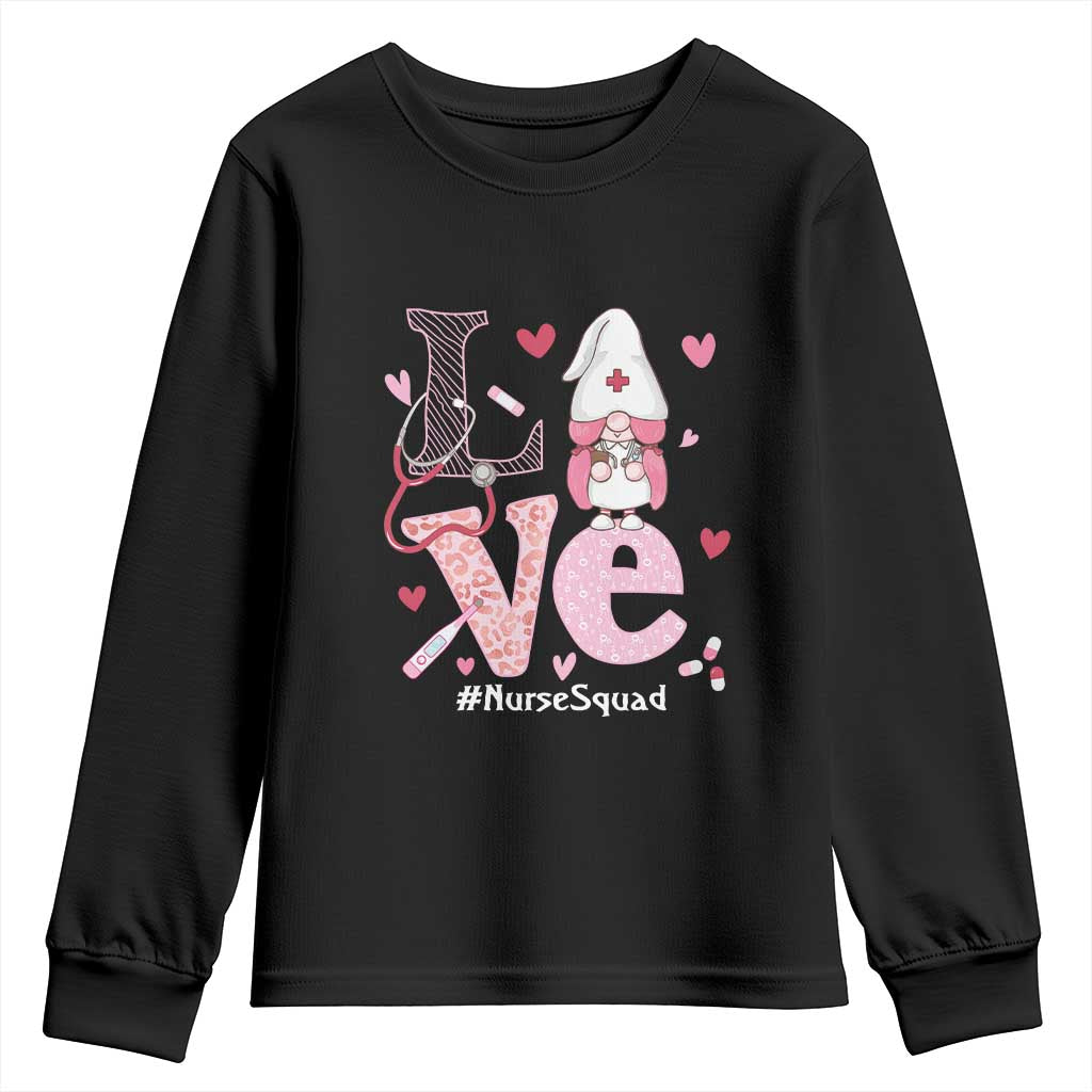 Valentine's Day Youth Sweatshirt LOVE Nurse Squad Cute Gnome TS09 Black Print Your Wear