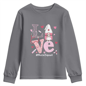 Valentine's Day Youth Sweatshirt LOVE Nurse Squad Cute Gnome TS09 Charcoal Print Your Wear