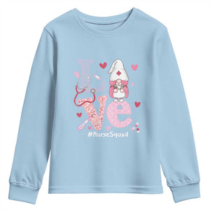 Valentine's Day Youth Sweatshirt LOVE Nurse Squad Cute Gnome TS09 Light Blue Print Your Wear