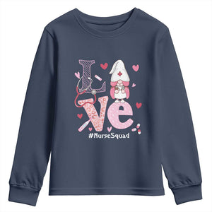 Valentine's Day Youth Sweatshirt LOVE Nurse Squad Cute Gnome TS09 Navy Print Your Wear