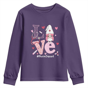 Valentine's Day Youth Sweatshirt LOVE Nurse Squad Cute Gnome TS09 Purple Print Your Wear