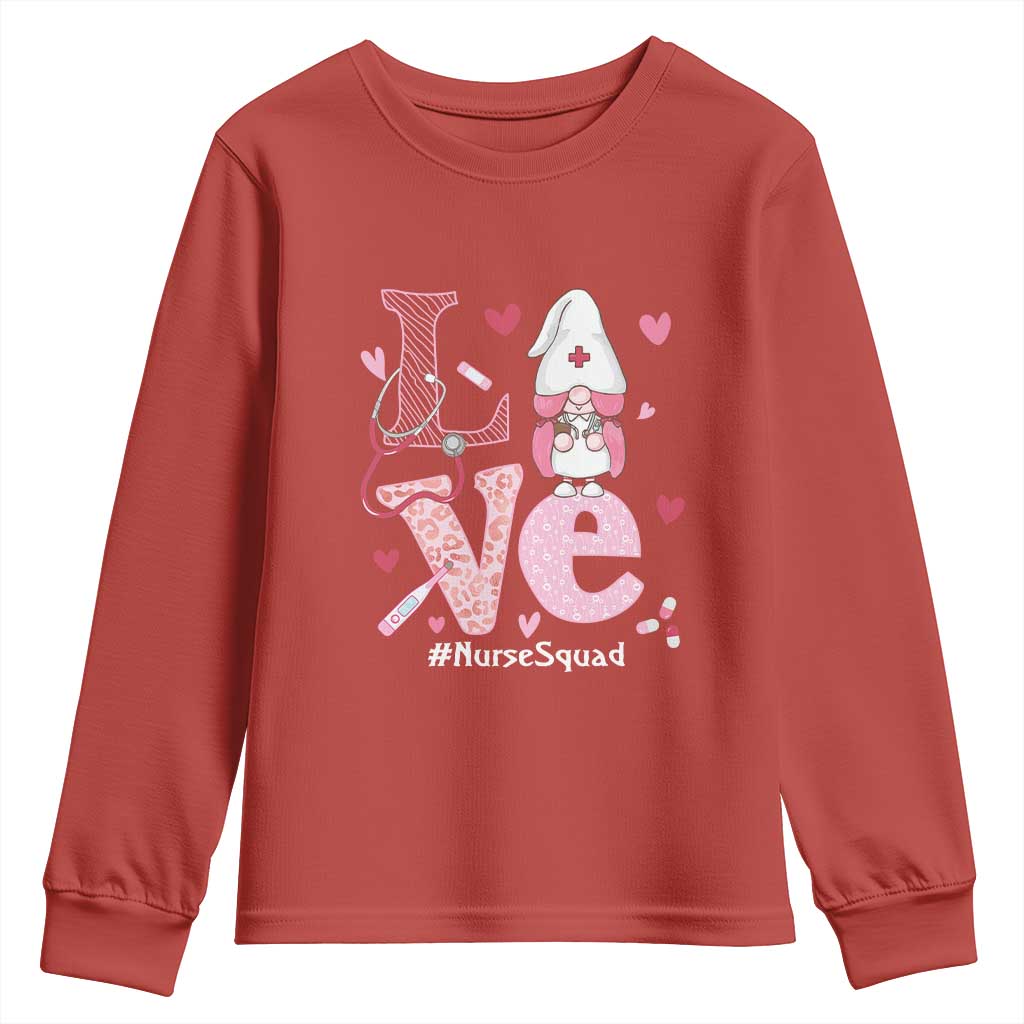 Valentine's Day Youth Sweatshirt LOVE Nurse Squad Cute Gnome TS09 Red Print Your Wear