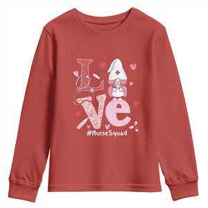 Valentine's Day Youth Sweatshirt LOVE Nurse Squad Cute Gnome TS09 Red Print Your Wear