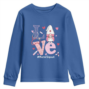 Valentine's Day Youth Sweatshirt LOVE Nurse Squad Cute Gnome TS09 Royal Blue Print Your Wear