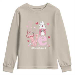 Valentine's Day Youth Sweatshirt LOVE Nurse Squad Cute Gnome TS09 Sand Print Your Wear