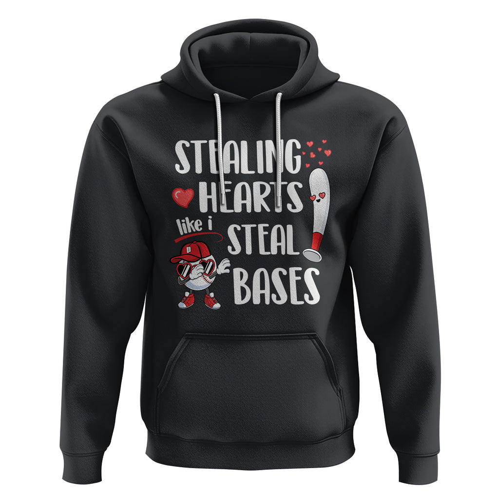 Valentine's Day Hoodie Stealing Hearts Like I Steal Bases Funny Baseball TS09 Black Printyourwear