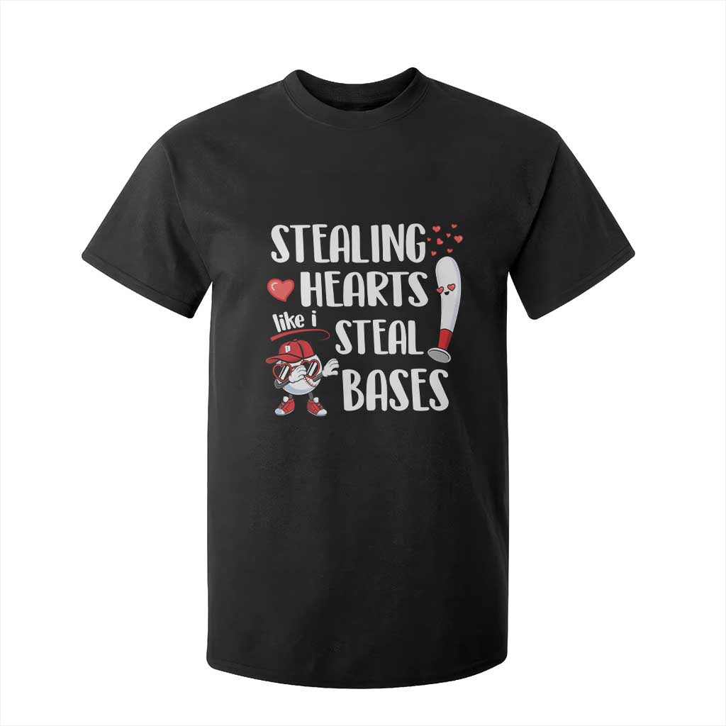 Valentine's Day T Shirt For Kid Stealing Hearts Like I Steal Bases Funny Baseball TS09 Black Print Your Wear