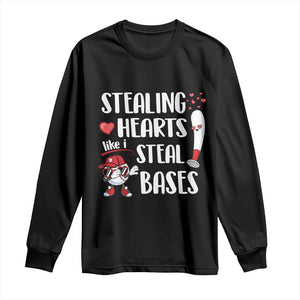 Valentine's Day Long Sleeve Shirt Stealing Hearts Like I Steal Bases Funny Baseball TS09 Black Print Your Wear