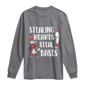 Valentine's Day Long Sleeve Shirt Stealing Hearts Like I Steal Bases Funny Baseball TS09 Charcoal Print Your Wear