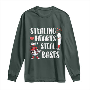 Valentine's Day Long Sleeve Shirt Stealing Hearts Like I Steal Bases Funny Baseball TS09 Dark Forest Green Print Your Wear