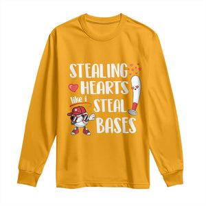 Valentine's Day Long Sleeve Shirt Stealing Hearts Like I Steal Bases Funny Baseball TS09 Gold Print Your Wear