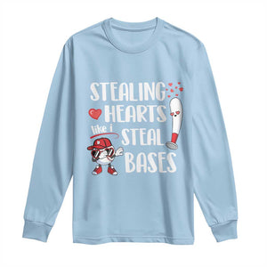 Valentine's Day Long Sleeve Shirt Stealing Hearts Like I Steal Bases Funny Baseball TS09 Light Blue Print Your Wear