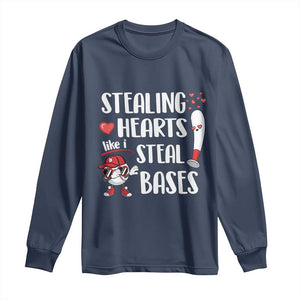 Valentine's Day Long Sleeve Shirt Stealing Hearts Like I Steal Bases Funny Baseball TS09 Navy Print Your Wear