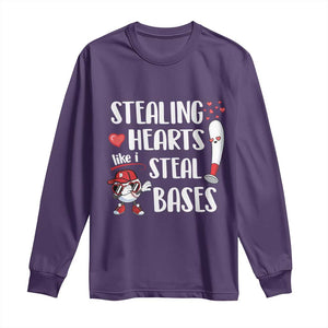 Valentine's Day Long Sleeve Shirt Stealing Hearts Like I Steal Bases Funny Baseball TS09 Purple Print Your Wear