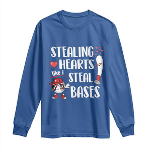 Valentine's Day Long Sleeve Shirt Stealing Hearts Like I Steal Bases Funny Baseball TS09 Royal Blue Print Your Wear