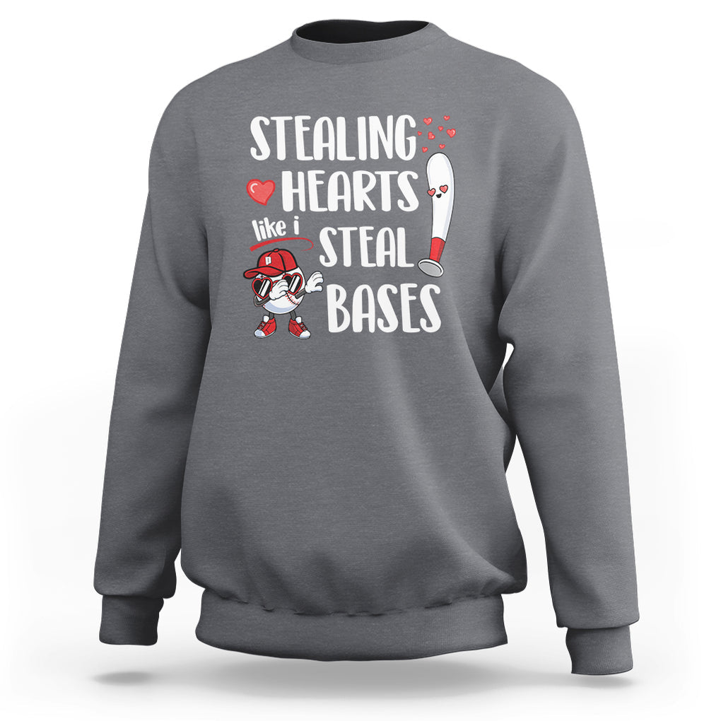 Valentine's Day Sweatshirt Stealing Hearts Like I Steal Bases Funny Baseball TS09 Charcoal Printyourwear