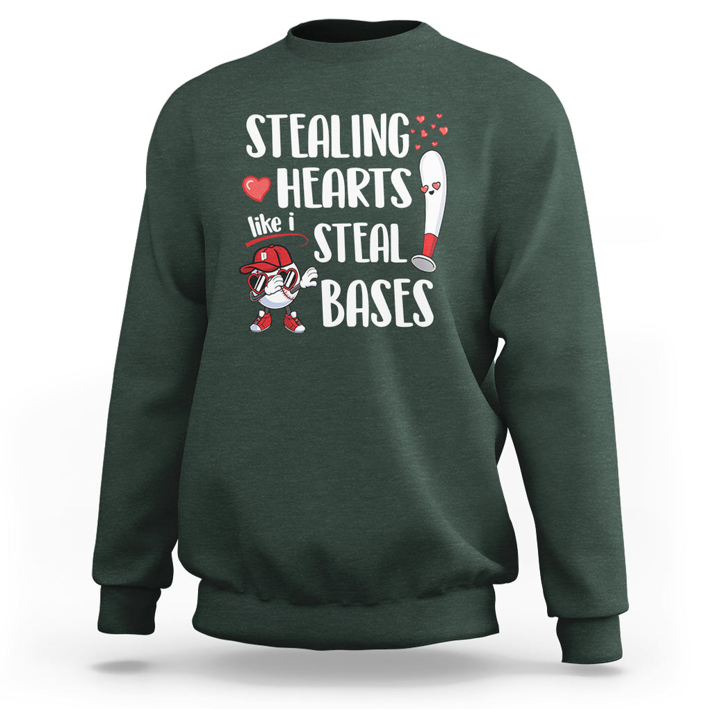 Valentine's Day Sweatshirt Stealing Hearts Like I Steal Bases Funny Baseball TS09 Dark Forest Green Printyourwear
