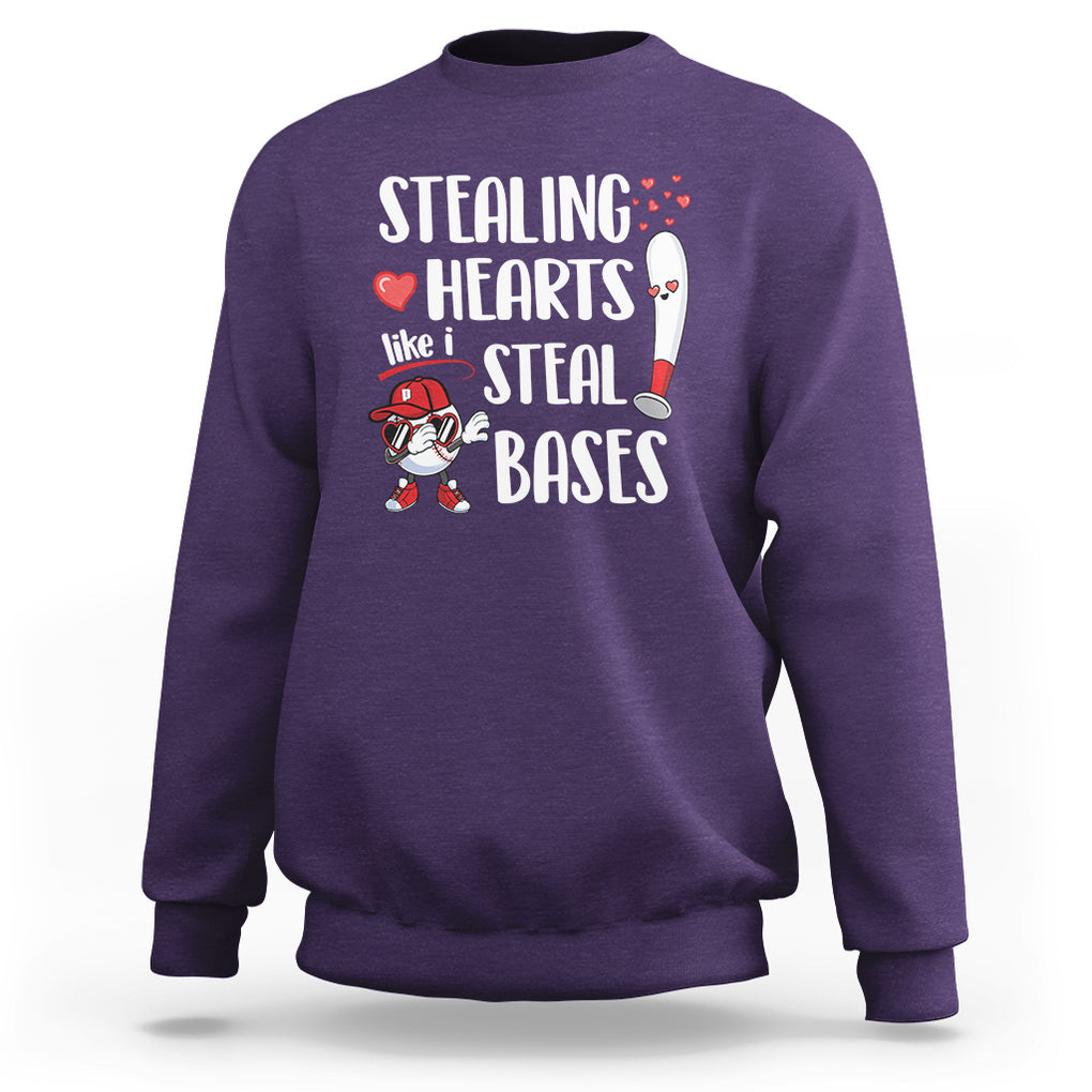 Valentine's Day Sweatshirt Stealing Hearts Like I Steal Bases Funny Baseball TS09 Purple Printyourwear