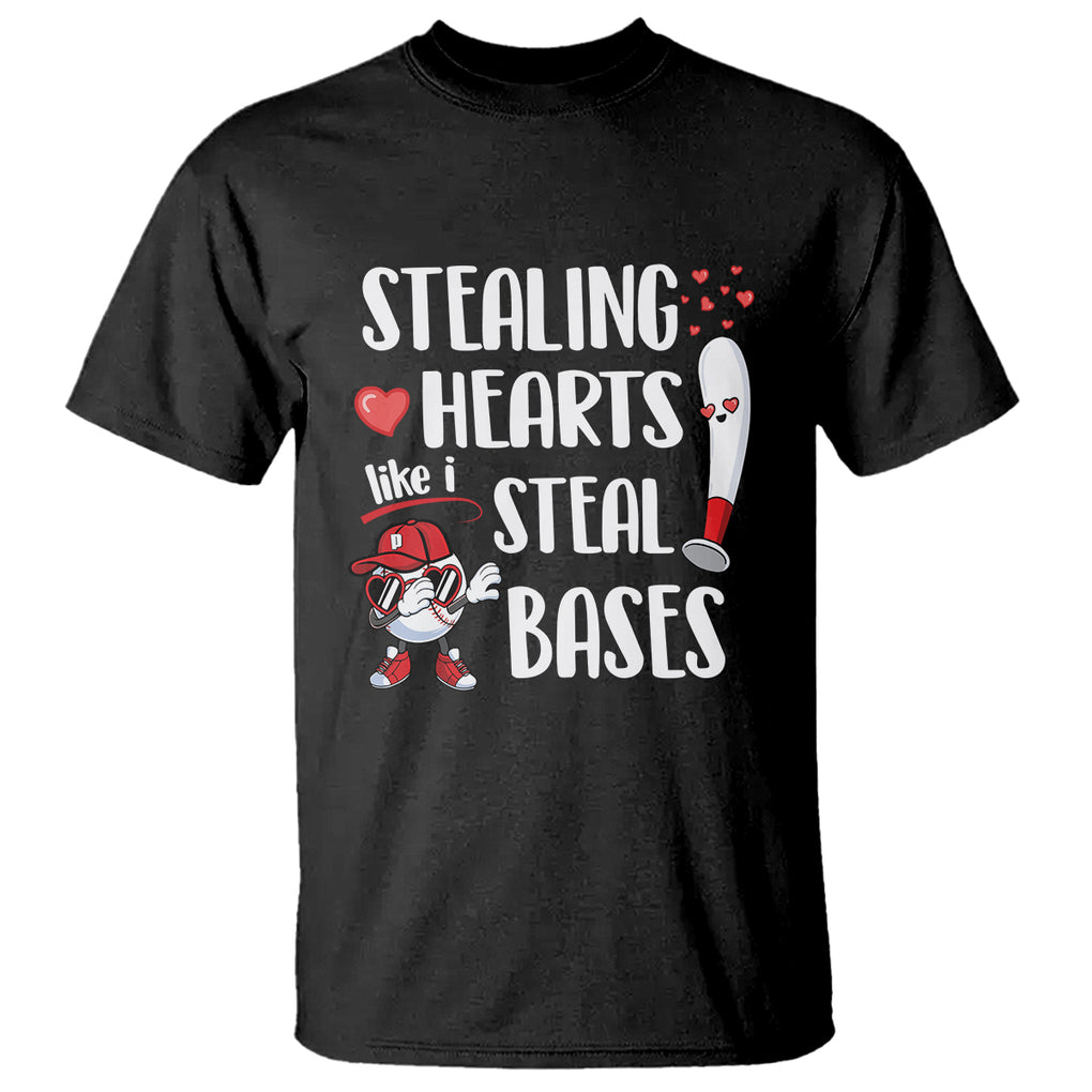 Valentine's Day T Shirt Stealing Hearts Like I Steal Bases Funny Baseball TS09 Black Printyourwear