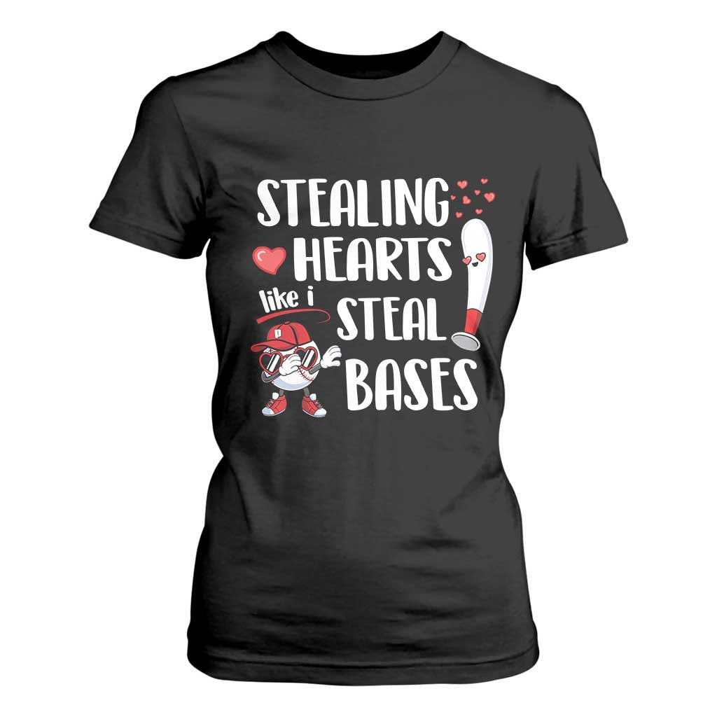 Valentine's Day T Shirt For Women Stealing Hearts Like I Steal Bases Funny Baseball TS09 Black Print Your Wear