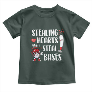 Valentine's Day Toddler T Shirt Stealing Hearts Like I Steal Bases Funny Baseball TS09 Dark Forest Green Print Your Wear