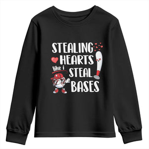 Valentine's Day Youth Sweatshirt Stealing Hearts Like I Steal Bases Funny Baseball TS09 Black Print Your Wear