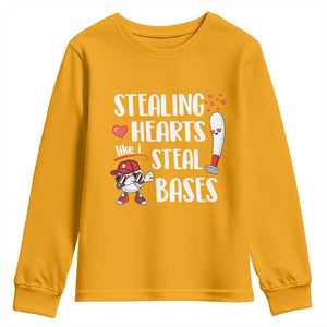 Valentine's Day Youth Sweatshirt Stealing Hearts Like I Steal Bases Funny Baseball TS09 Gold Print Your Wear