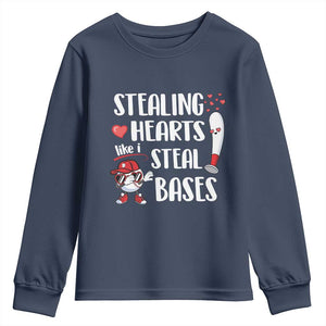 Valentine's Day Youth Sweatshirt Stealing Hearts Like I Steal Bases Funny Baseball TS09 Navy Print Your Wear