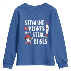 Valentine's Day Youth Sweatshirt Stealing Hearts Like I Steal Bases Funny Baseball TS09 Royal Blue Print Your Wear