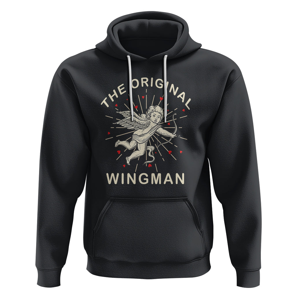 Valentine's Day Hoodie The Original Wingman Vintage Cupid Aesthestic TS09 Black Printyourwear