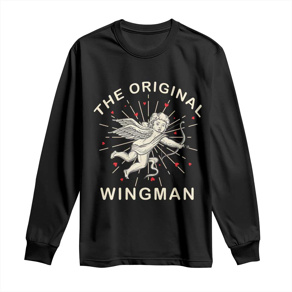 Valentine's Day Long Sleeve Shirt The Original Wingman Vintage Cupid Aesthestic TS09 Black Print Your Wear