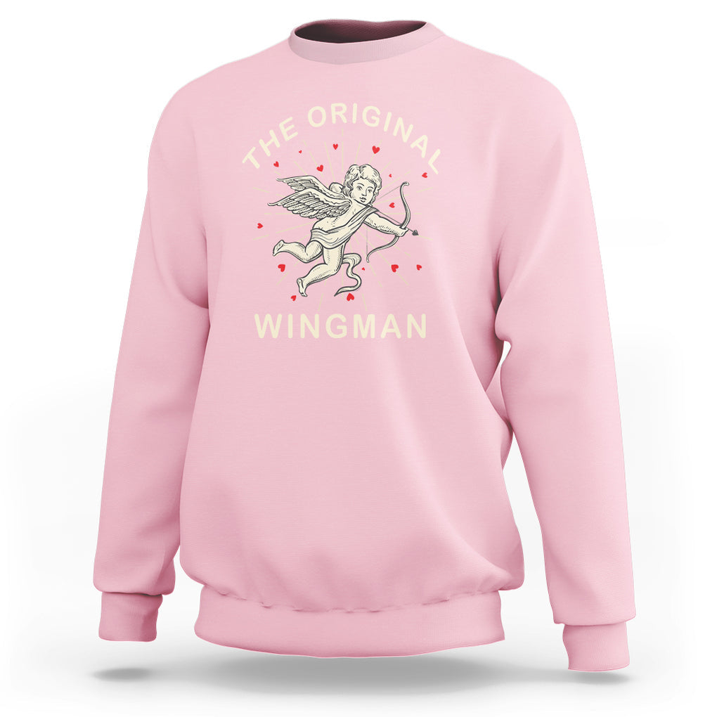 Valentine's Day Sweatshirt The Original Wingman Vintage Cupid Aesthestic TS09 Light Pink Printyourwear