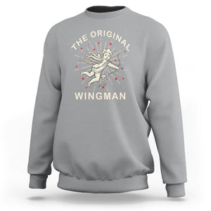 Valentine's Day Sweatshirt The Original Wingman Vintage Cupid Aesthestic TS09 Sport Gray Printyourwear