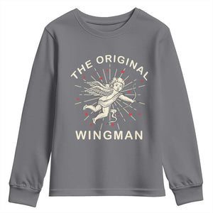 Valentine's Day Youth Sweatshirt The Original Wingman Vintage Cupid Aesthestic TS09 Charcoal Print Your Wear