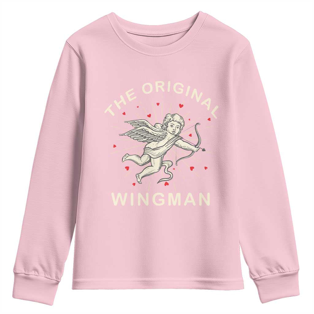 Valentine's Day Youth Sweatshirt The Original Wingman Vintage Cupid Aesthestic TS09 Light Pink Print Your Wear