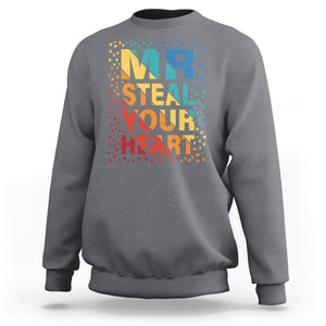 Valentine's Day Sweatshirt Mr Steal Your Heart Funny Rainbow Heart TS09 Charcoal Printyourwear