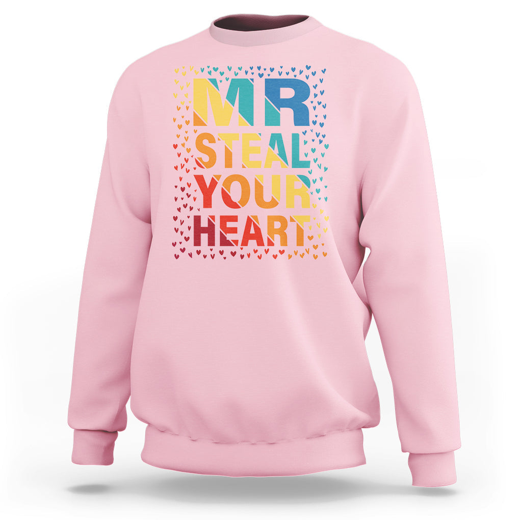 Valentine's Day Sweatshirt Mr Steal Your Heart Funny Rainbow Heart TS09 Light Pink Printyourwear