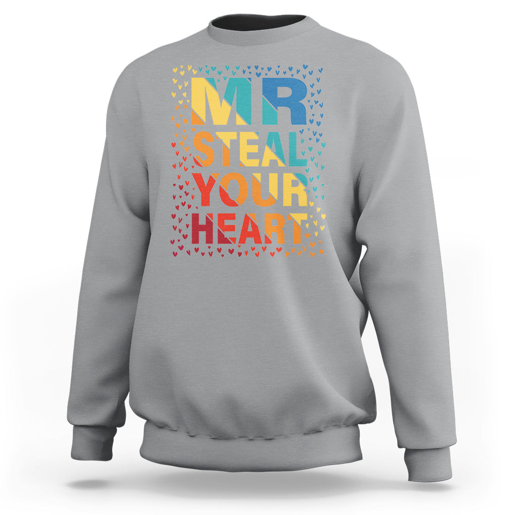 Valentine's Day Sweatshirt Mr Steal Your Heart Funny Rainbow Heart TS09 Sport Gray Printyourwear