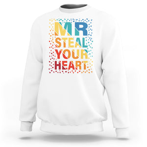 Valentine's Day Sweatshirt Mr Steal Your Heart Funny Rainbow Heart TS09 White Printyourwear