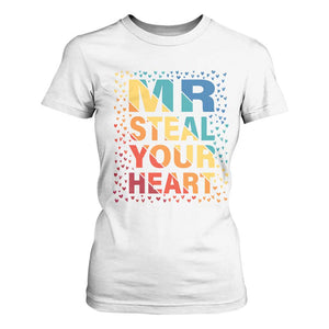 Valentine's Day T Shirt For Women Mr Steal Your Heart Funny Rainbow Heart TS09 White Print Your Wear