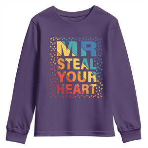 Valentine's Day Youth Sweatshirt Mr Steal Your Heart Funny Rainbow Heart TS09 Purple Print Your Wear