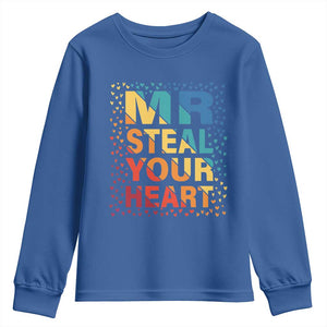 Valentine's Day Youth Sweatshirt Mr Steal Your Heart Funny Rainbow Heart TS09 Royal Blue Print Your Wear