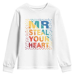 Valentine's Day Youth Sweatshirt Mr Steal Your Heart Funny Rainbow Heart TS09 White Print Your Wear