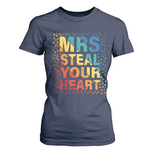 Valentine's Day T Shirt For Women Mrs Steal Your Heart Funny Rainbow Heart TS09 Navy Print Your Wear