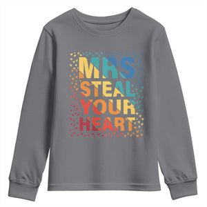 Valentine's Day Youth Sweatshirt Mrs Steal Your Heart Funny Rainbow Heart TS09 Charcoal Print Your Wear