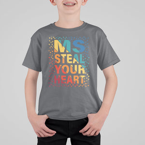 Valentine's Day T Shirt For Kid Ms Steal Your Heart Funny Rainbow Heart TS09 Charcoal Printyourwear