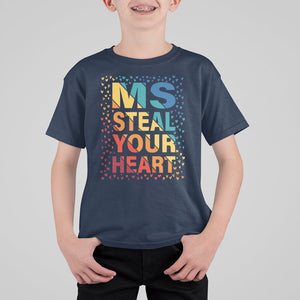 Valentine's Day T Shirt For Kid Ms Steal Your Heart Funny Rainbow Heart TS09 Navy Printyourwear